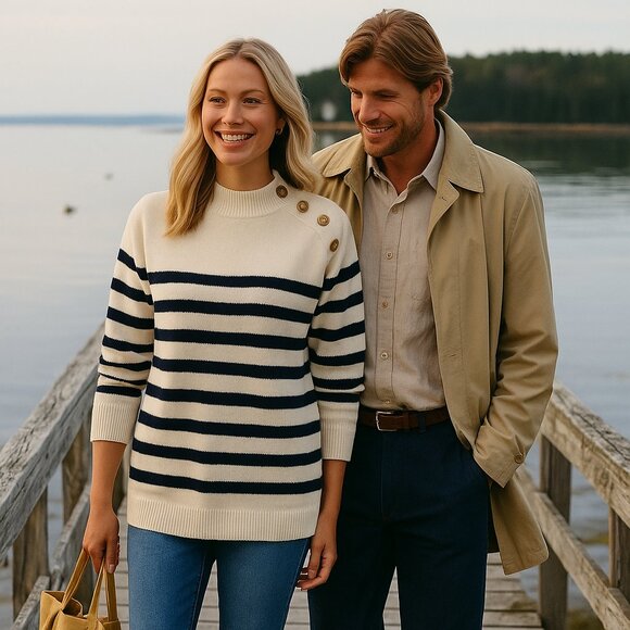 L.L. Bean Sweaters - L.L. Bean Signature XL Striped Kingfield Sailor Wool Blend Sweater NWOT Coastal